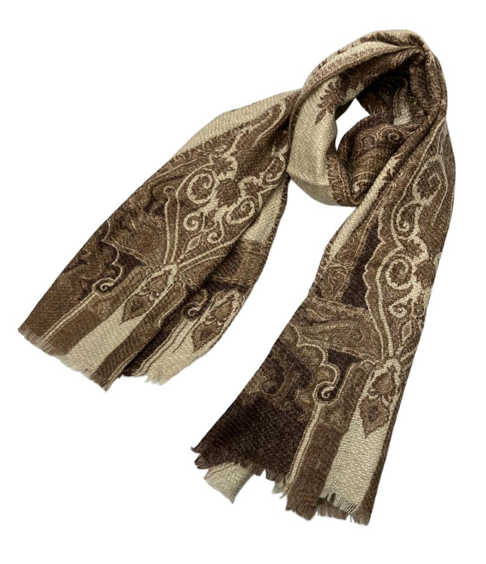 ETRO】エトロ ウール×シルク ペイズリーストール オリーブ×ブラウン