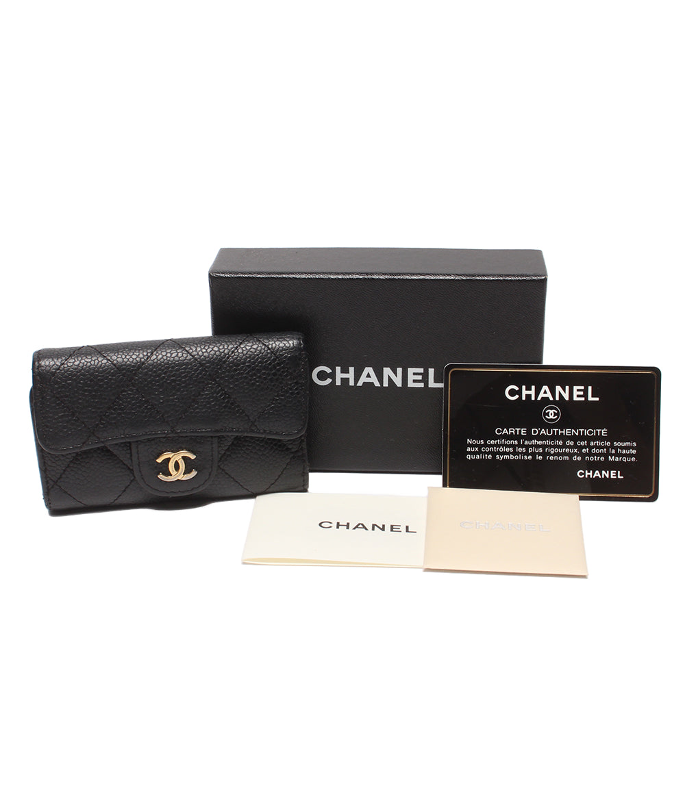 CHANEL 6連キーケース ゴールド金具 マトラッセ キャビアスキン 18番台 レディース シャネル