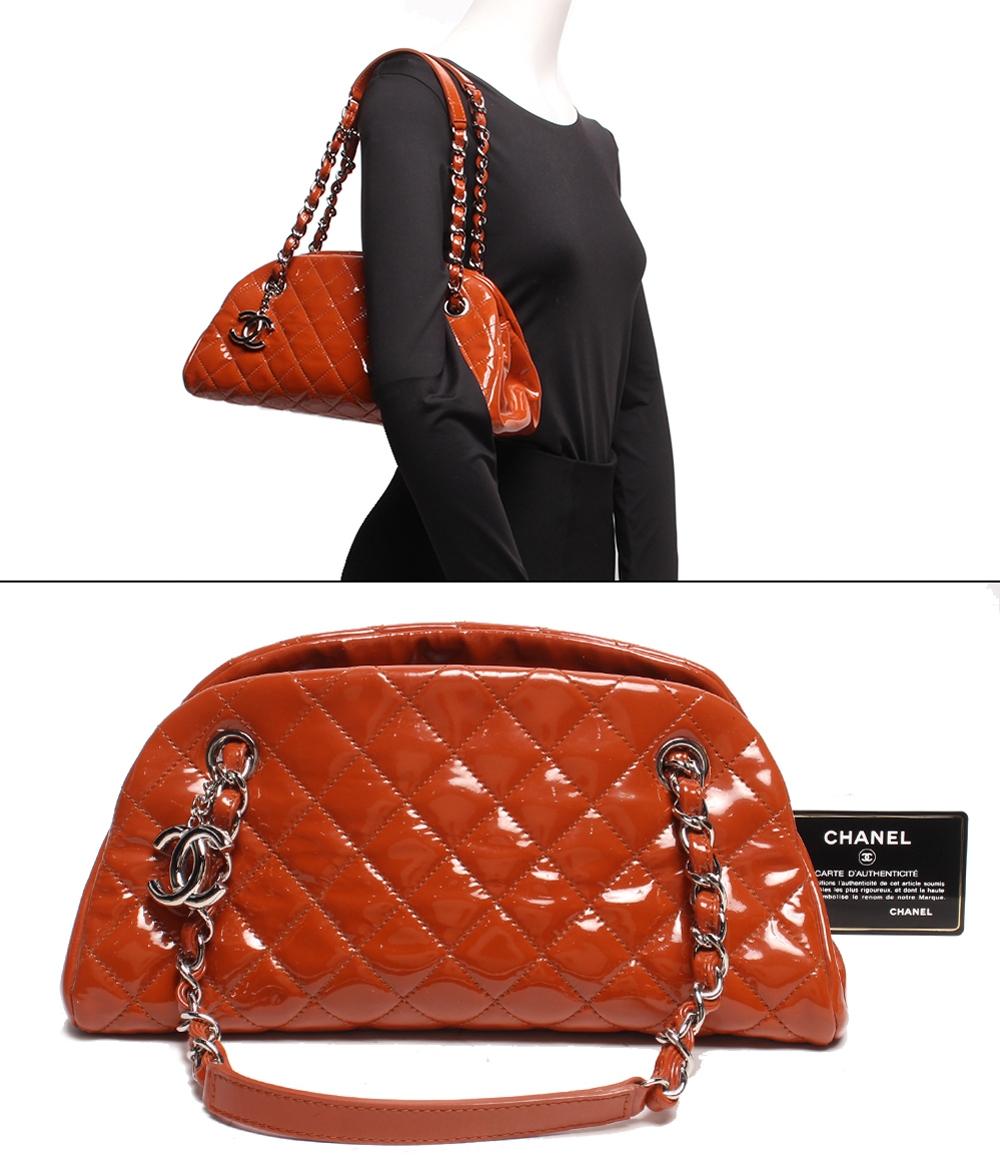 シャネル ショルダーバッグ ボーリングバッグ ココチャーム エナメル シルバー金具 オレンジ系 マドモアゼル レディース CHANEL