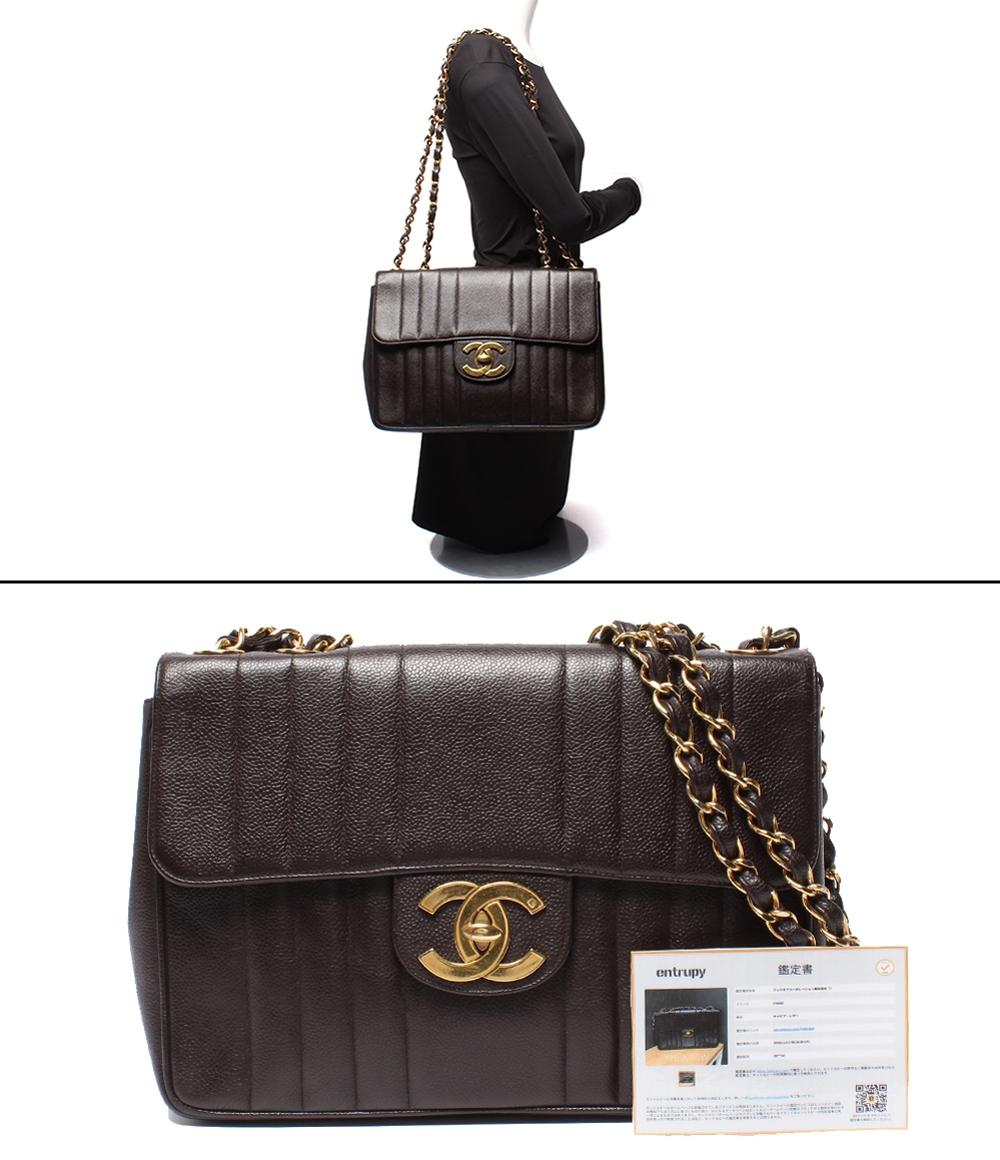 CHANEL チェーンショルダーバッグ 肩掛け ゴールド金具 キャビアスキン ターンロック ダブルチェーン シングルフラップ マドモアゼル レディース