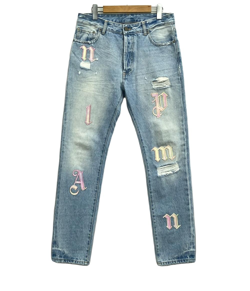 美品 パームエンジェルス レインボーロゴパッチデニムパンツ メンズ 