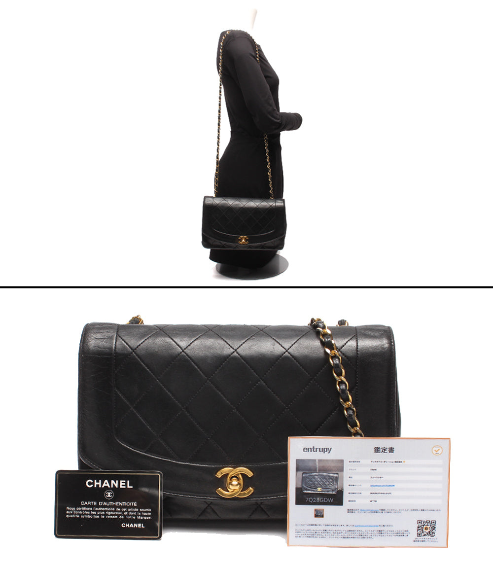 CHANEL チェーンショルダーバッグ 肩掛け ゴールド金具 シングルチェーン シングルフラップ ダイアナ25 マトラッセ ラムスキン レディース シャネル
