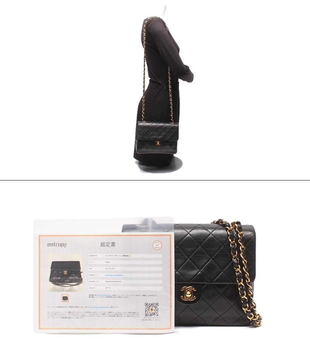 CHANEL チェーンショルダーバッグ 肩掛け ゴールド金具 シングルチェーン シングルフラップ マトラッセ ラムスキン 2番台 レディース シャネル