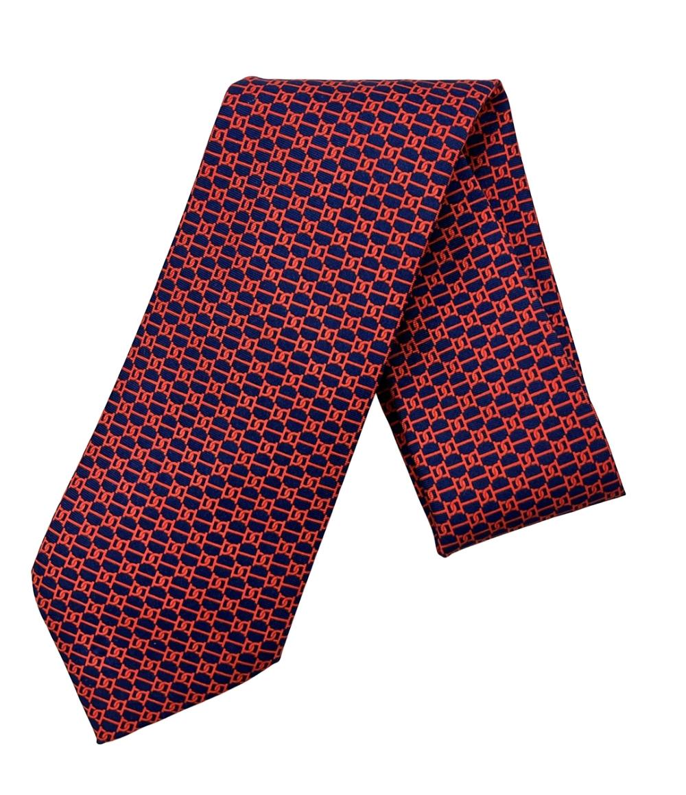 箱付き 未使用タグ付 エルメス ネクタイ 紺 幾何学模様 シルク 箱付き