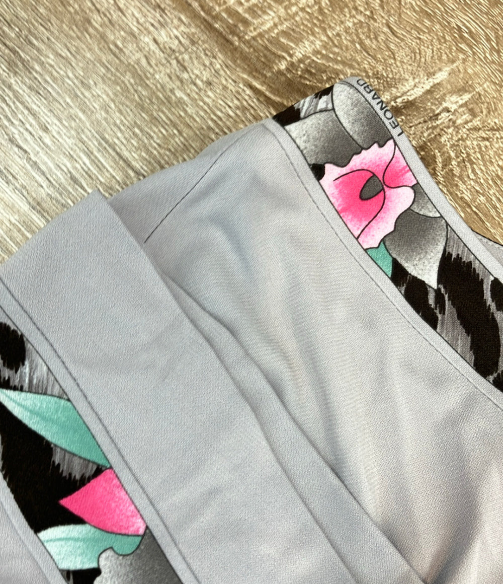 LEONARD 半袖ワンピース 花柄 トリム Vネック 0130553 レディース SIZE M レオナール