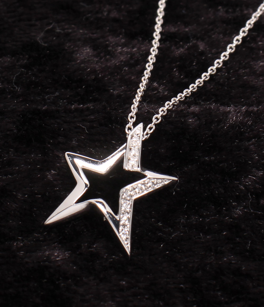 美品 STAR JEWELRY ネックレス K18 ダイヤ 0.02ct スターモチーフ レディース スタージュエリー