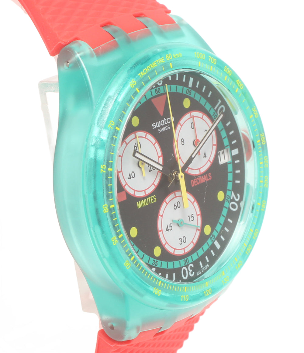 美品 Swatch 腕時計 NEON EMERALD CHRONO ネオンエメラルドクロノ クオーツ レディース メンズ スウォッチ