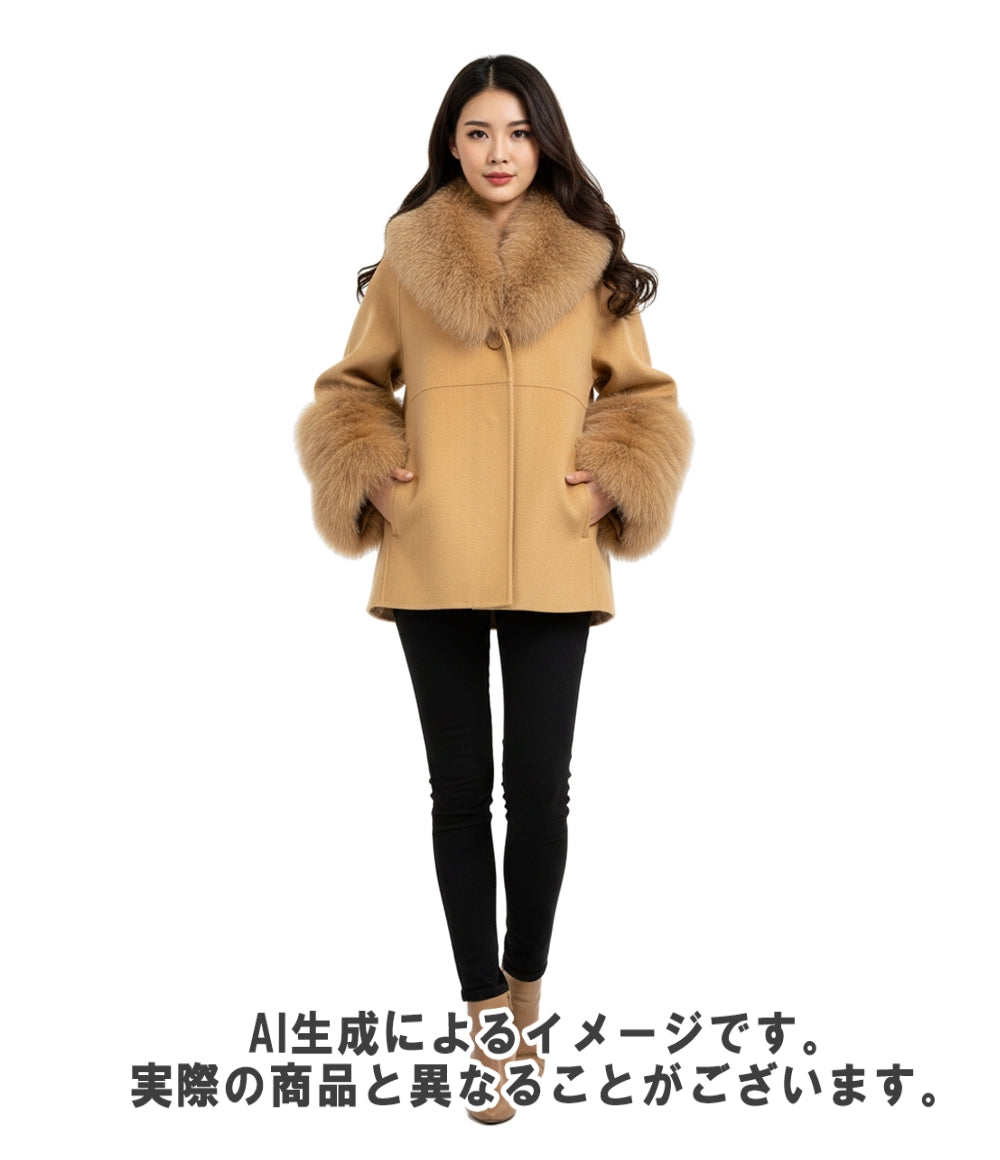 美品 Drawer ノーカラージャケット フォックス 6522-299-0608 レディース SIZE 36 (S) ドゥロワー