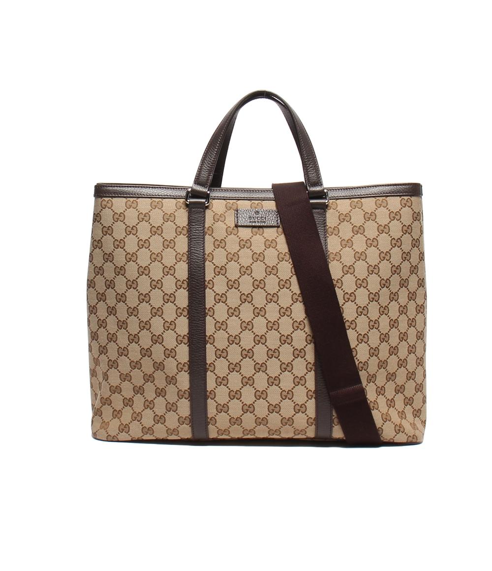 GUCCI グッチトートバッグ肩掛けバッグGGキャンバスレザー2way[左利き