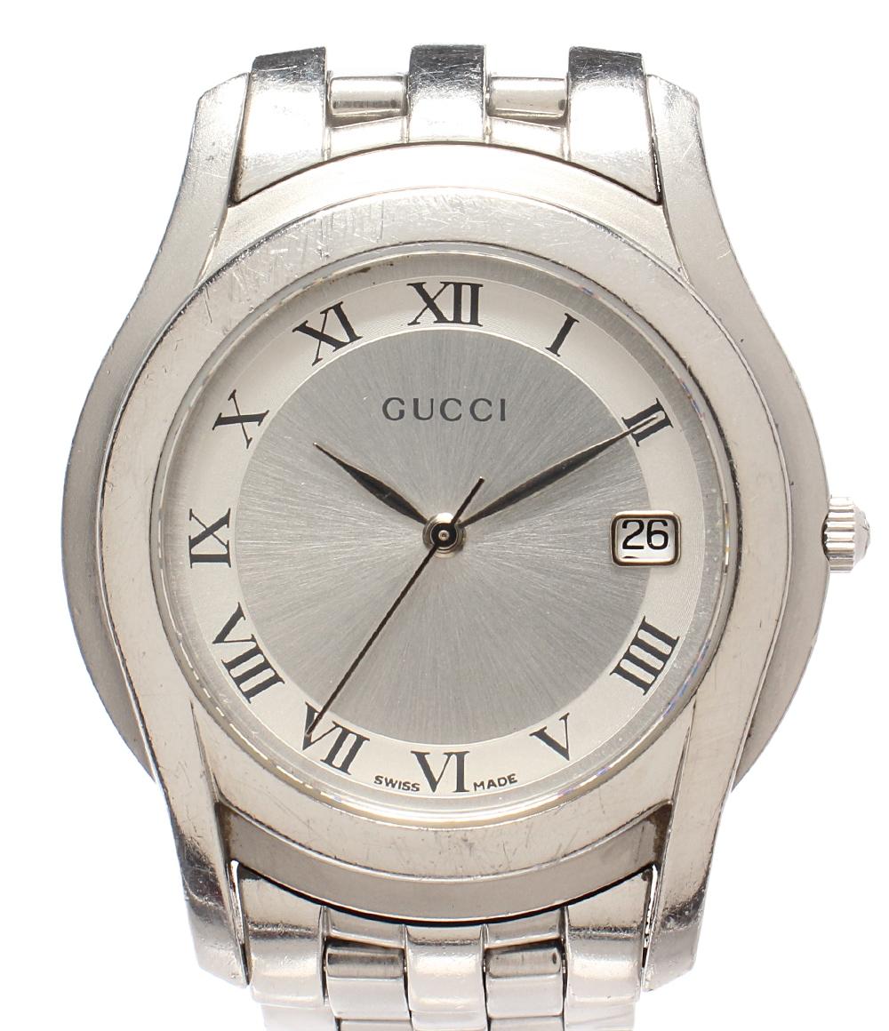 【美品】GUCCI(グッチ) シルバー アナログ時計 中型 美品】GUCCI(グッチ) シルバー アナログ時計 中型