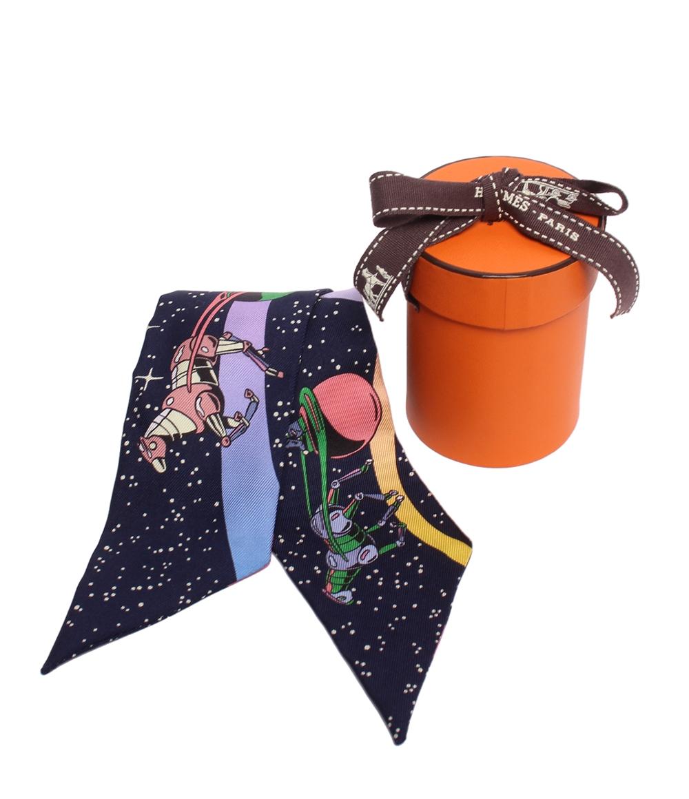 美品 HERMES ツイリー スカーフ シルク100% SPACE DERBY レディース メンズ エルメス