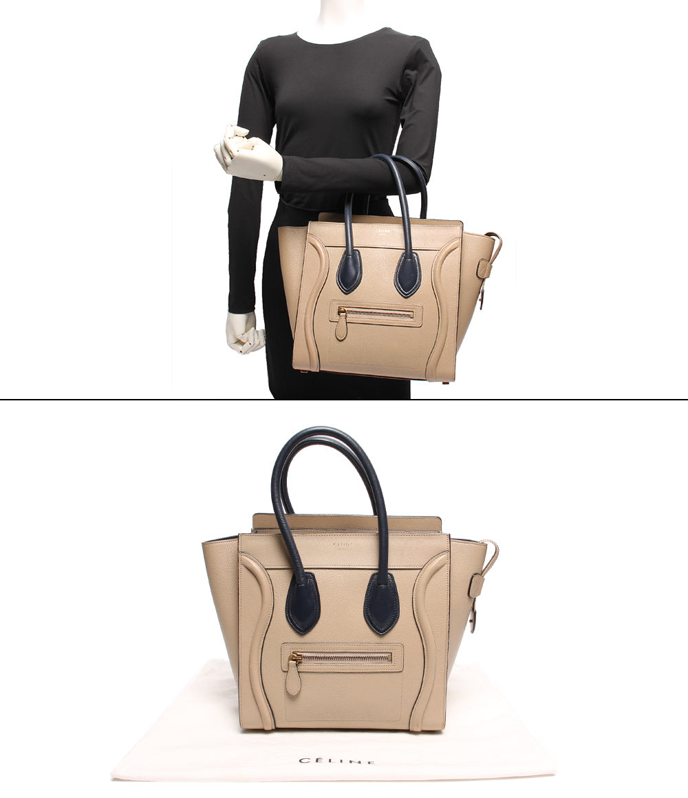 セリーヌ レザーハンドバッグ バイカラー ベージュ ネイビー系 マイクロショッパー ラゲージ レディース CELINE