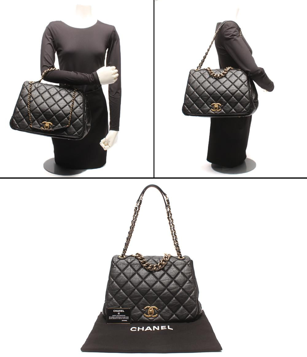 CHANEL 2WAYチェーンハンドバッグ ショルダーバッグ 肩掛け ゴールド金具 パリボンベイ マトラッセ ダブルチェーン シングルフラップ レディース