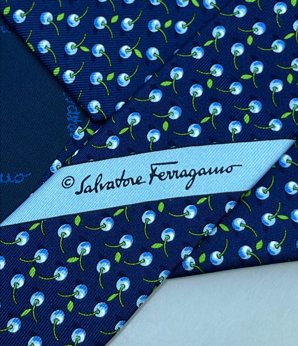 美品 Salvatore Ferragamo ネクタイ シルク100% りんご柄 メンズ サルヴァトーレフェラガモ
