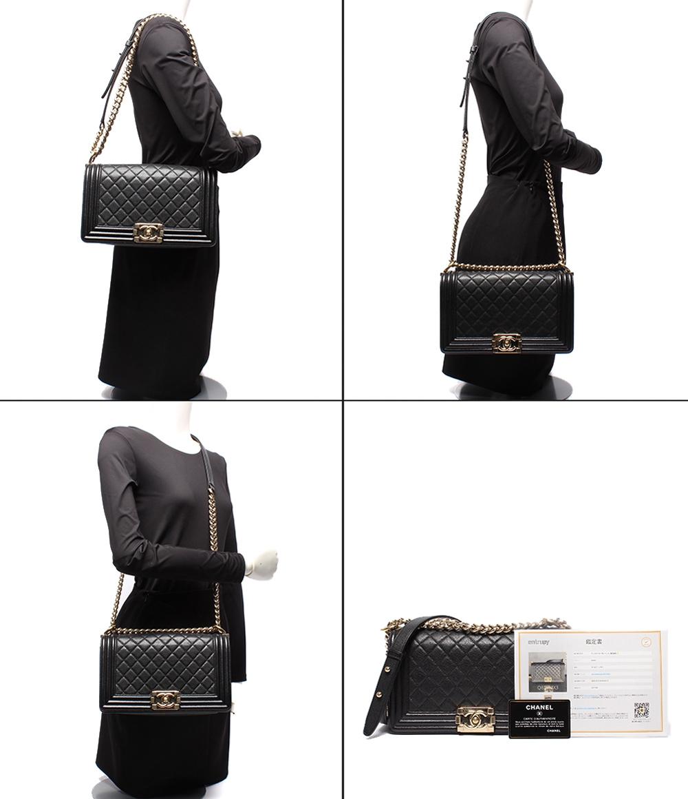 CHANEL チェーンショルダーバッグ ボーイシャネル 25 ゴールド金具 キャビアスキン マトラッセ レディース シャネル