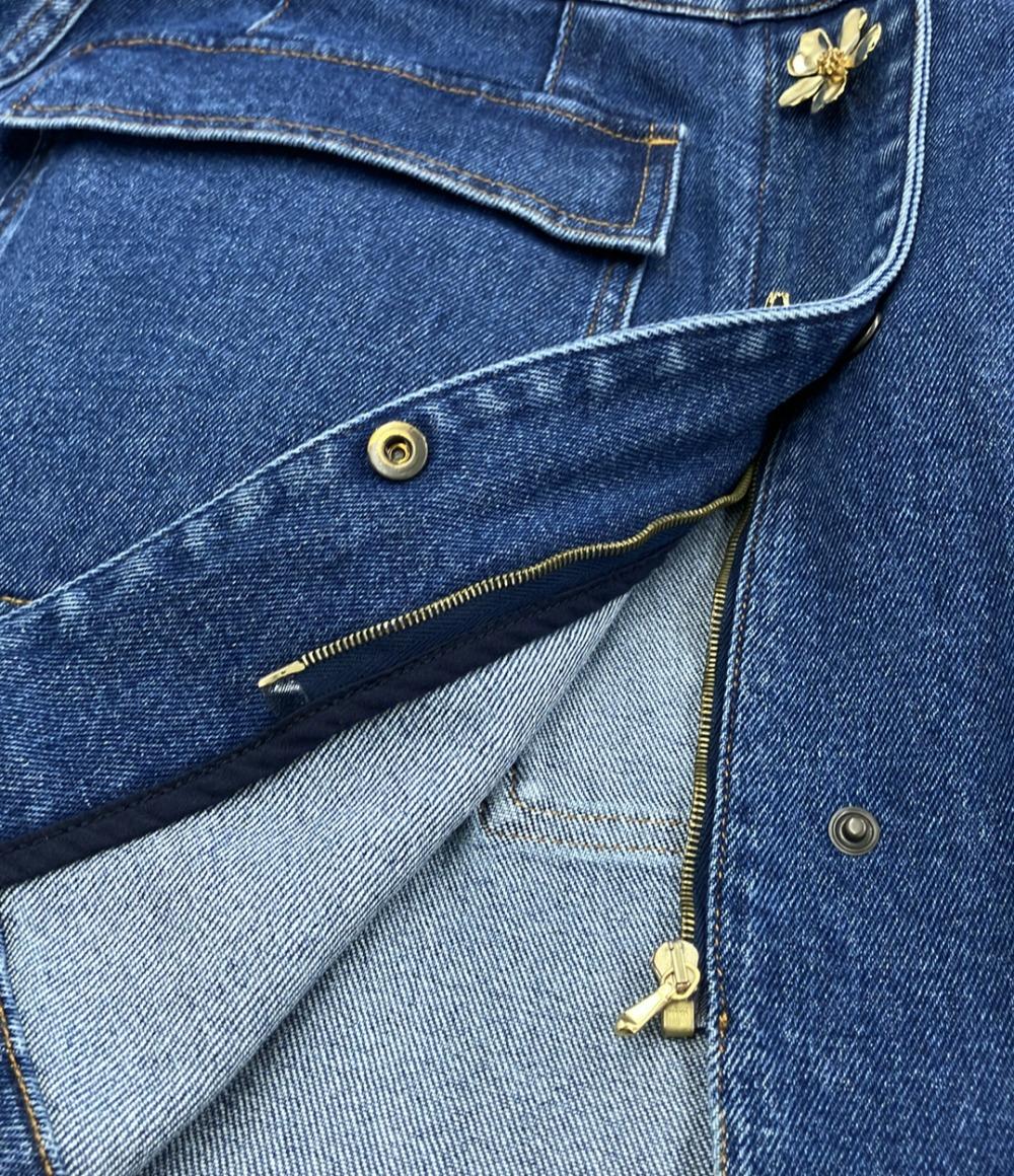 美品 オスカーデラレンタ デニムスカート フラワーボタン レディース SIZE 14 (XL) Oscar de la Renta
