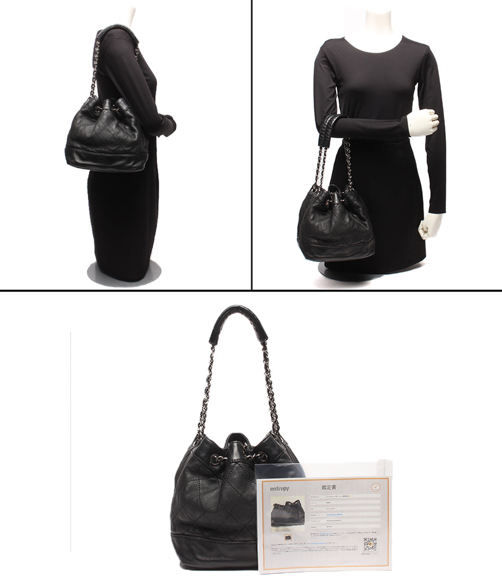 CHANEL チェーンショルダーバッグ 肩掛け シルバー金具 マトラッセ 巾着 10番台 レディース シャネル