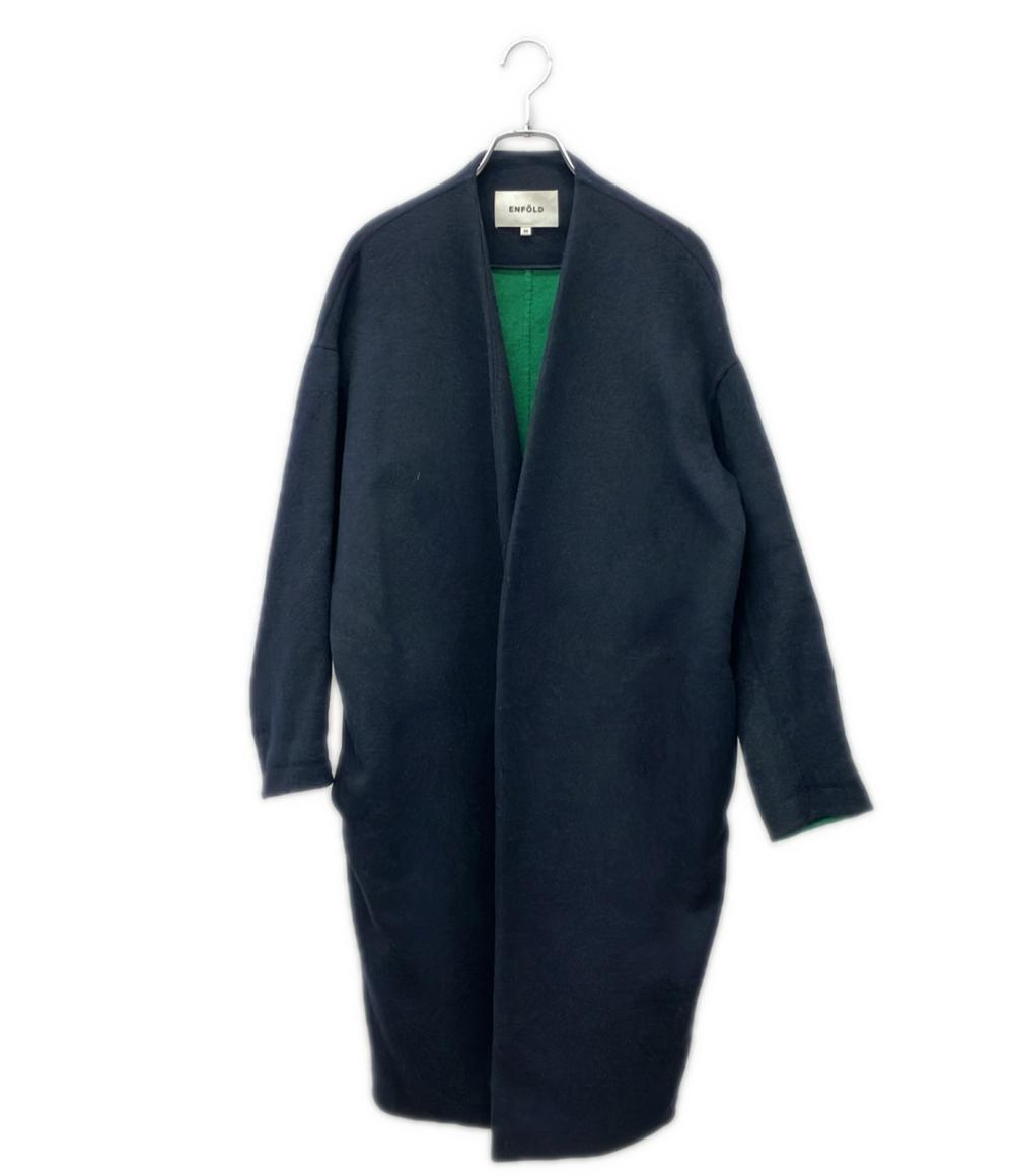 エンフォルド　ウールリバーノーカラーコート　38 　ダークネイビー ☆新品☆エンフォルドリバーノーカラー コート ネイビー38 ENFOLD