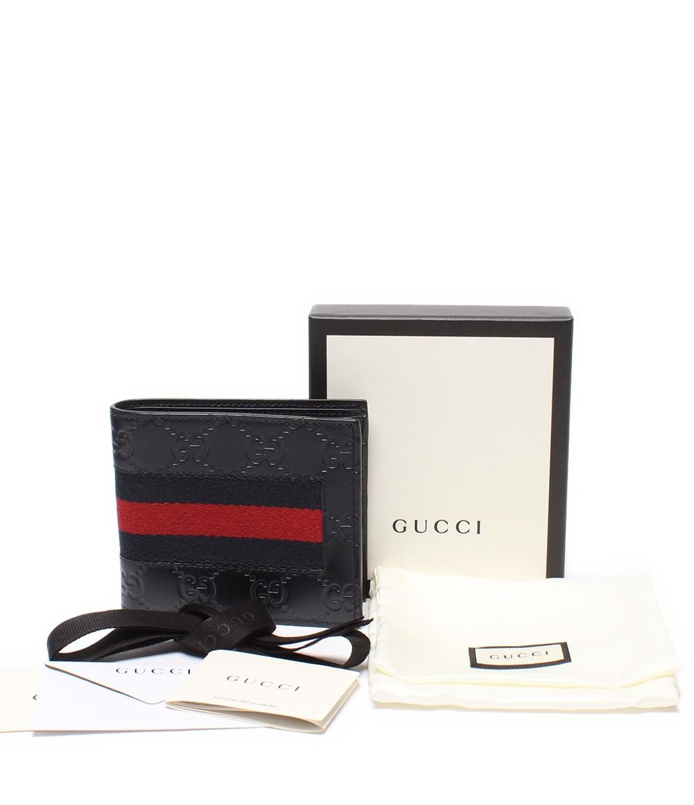 美品 GUCCI 二つ折り財布 GGシグネチャー シェリーライン 408826 メンズ グッチ