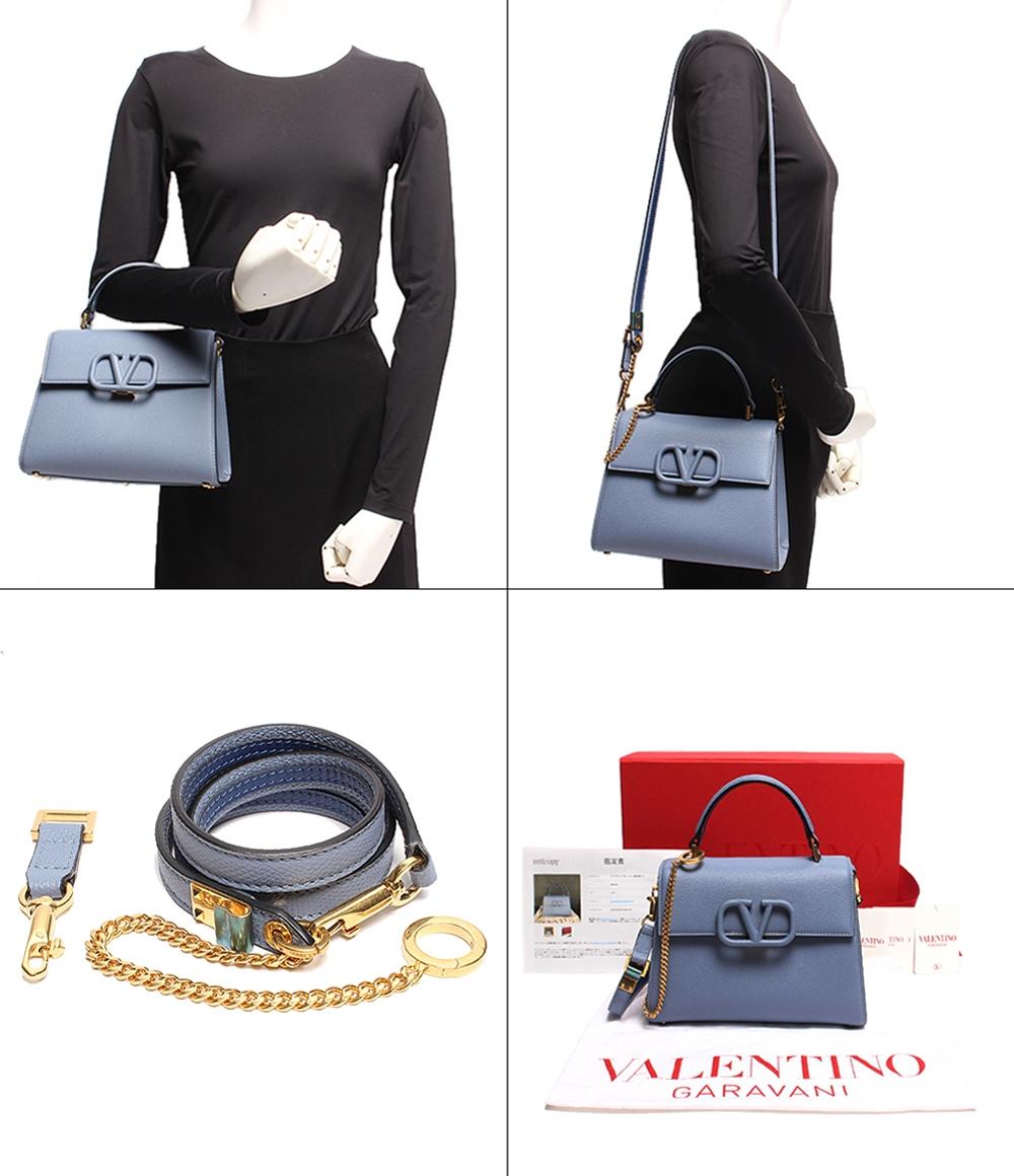 美品 ヴァレンティノ・ガラヴァーニ レザー ハンドバッグ ショルダーバッグ Vスリング スモール ハンドバッグ グレインカーフスキン ナイアガラ