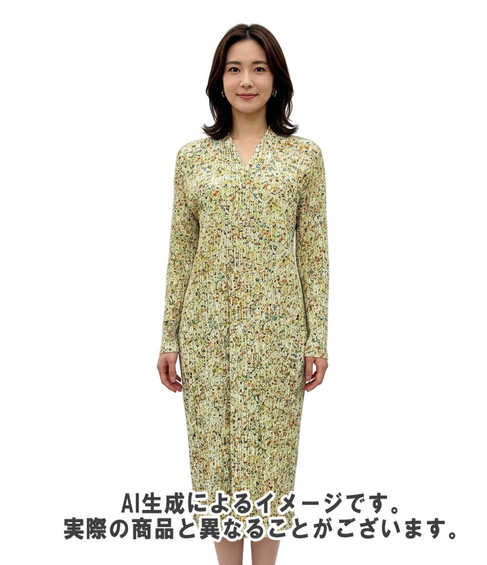 美品 PLEATS PLEASE コート 長袖 プリーツ フローラルマルチカラー 総柄 ポケット付き PP83-JA183 レディース SIZE 3 (L) プリーツプリーズ