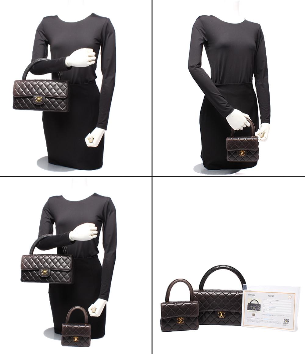 CHANEL ハンドバッグ 親子バッグ トップハンドル マトラッセ ゴールド金具 3番台 ラムスキン レディース シャネル