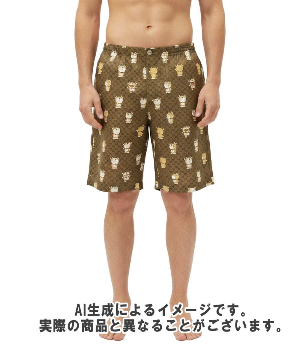 GUCCI シルク100%ハーフパンツ GG総柄 ドラえもん 649062 メンズ SIZE 46 (M) グッチ