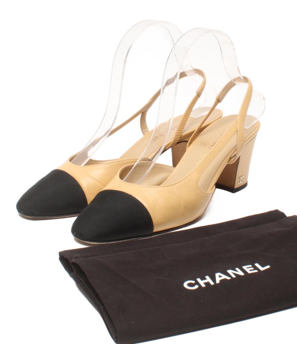 CHANEL スリングバックパンプス バイカラー ココマーク チャンキー