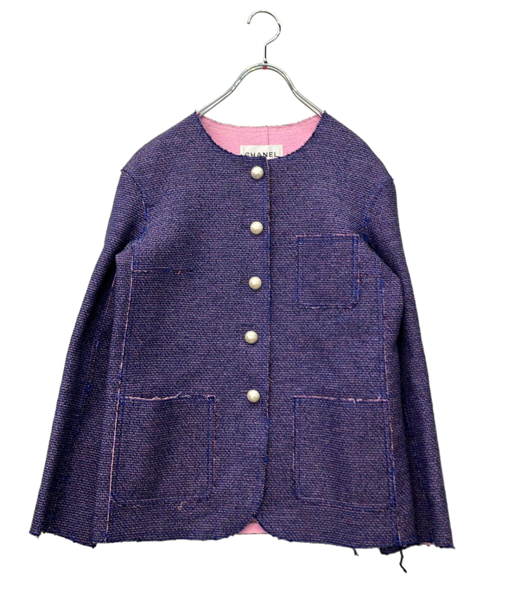 CHANEL ノーカラージャケット Fパールボタン ココマーク カットオフ
