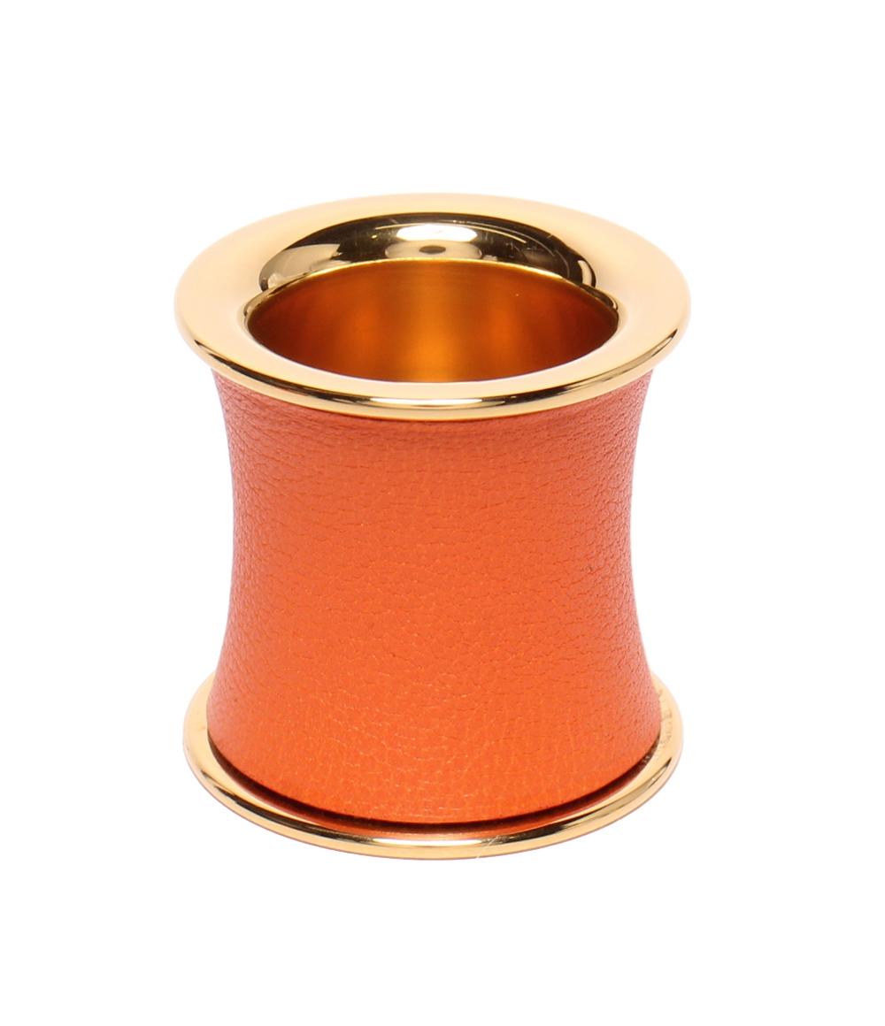 エルメス HERMES スカーフリング 筒型 レザー巻 オレンジ ゴールド 箱