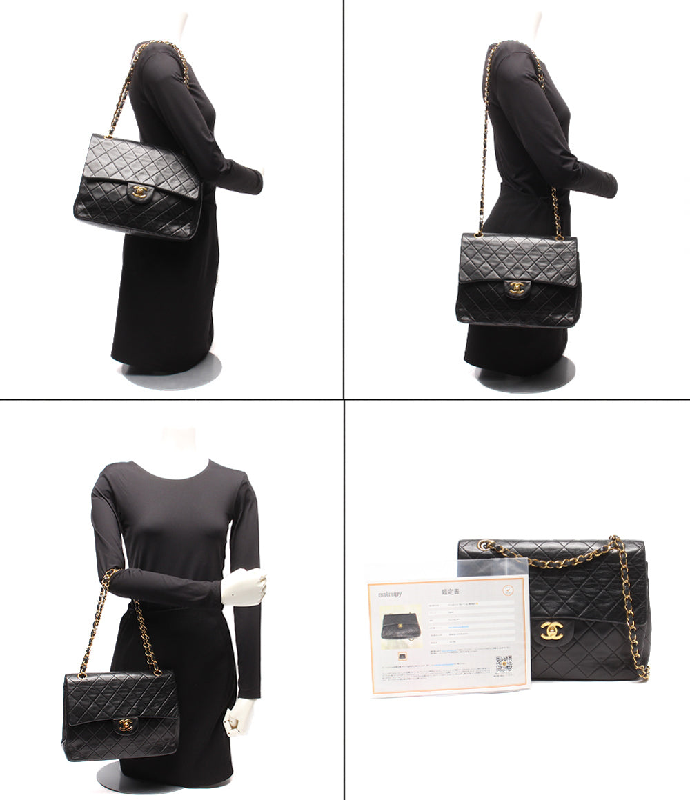 CHANEL チェーンショルダーバッグ 肩掛け 斜め掛け マトラッセ25 ゴールド金具 ダブルチェーン ダブルフラップ ラムスキン 1番台 レディース シャネル