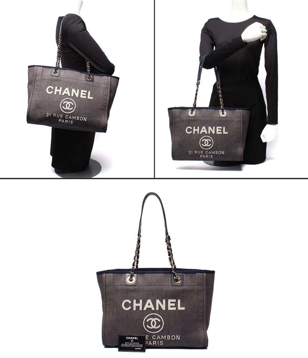 CHANEL トートバッグ チェーンショルダーバッグ 肩掛け ゴールド金具 デニム 17番台 ドーヴィル MM レディース シャネル