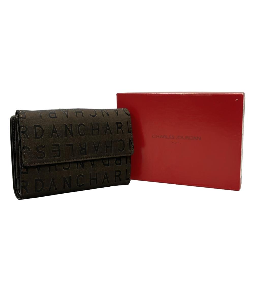 美品 CHARLES JOURDAN ダブルホック 二つ折り財布 ナイロン 牛革 レディース シャルル・ジョルダン