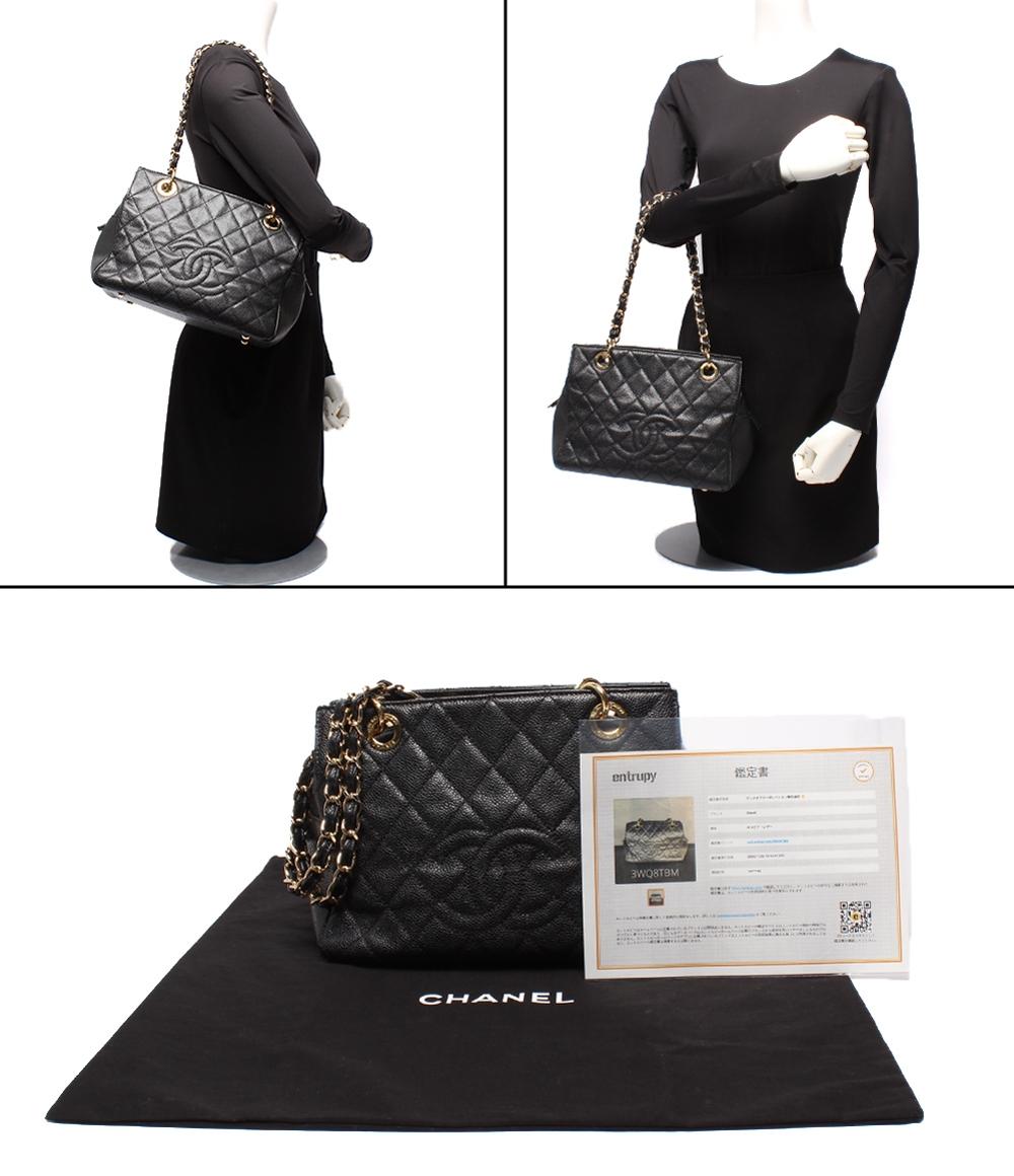 CHANEL チェーンショルダーバッグ 肩掛け ゴールド金具 マトラッセ キャビアスキン プチタイムレス PTT A18004 レディース シャネル