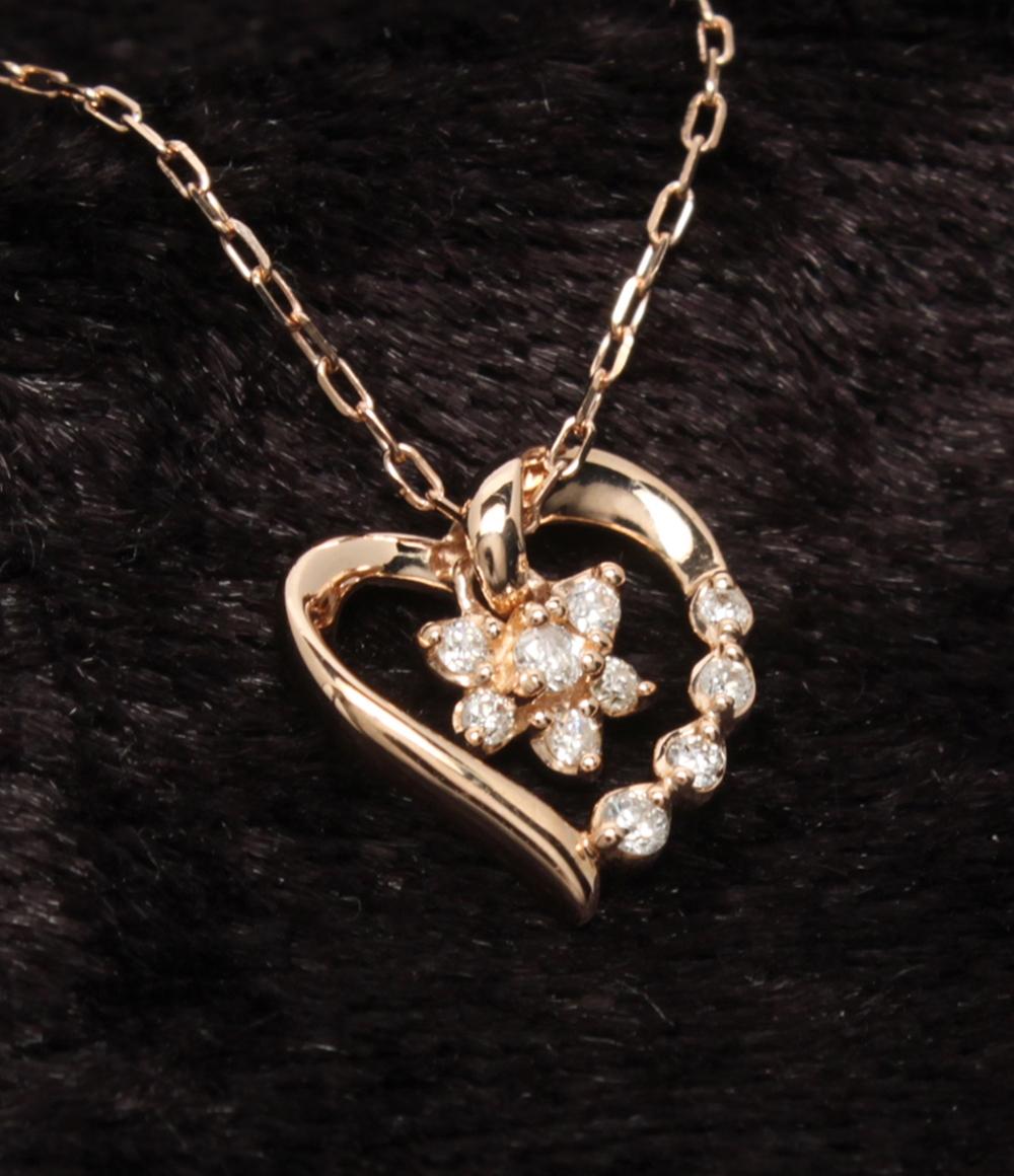 美品 ヨンドシー ネックレス K10 ダイヤ ハートモチーフ 2013 レディース 4℃