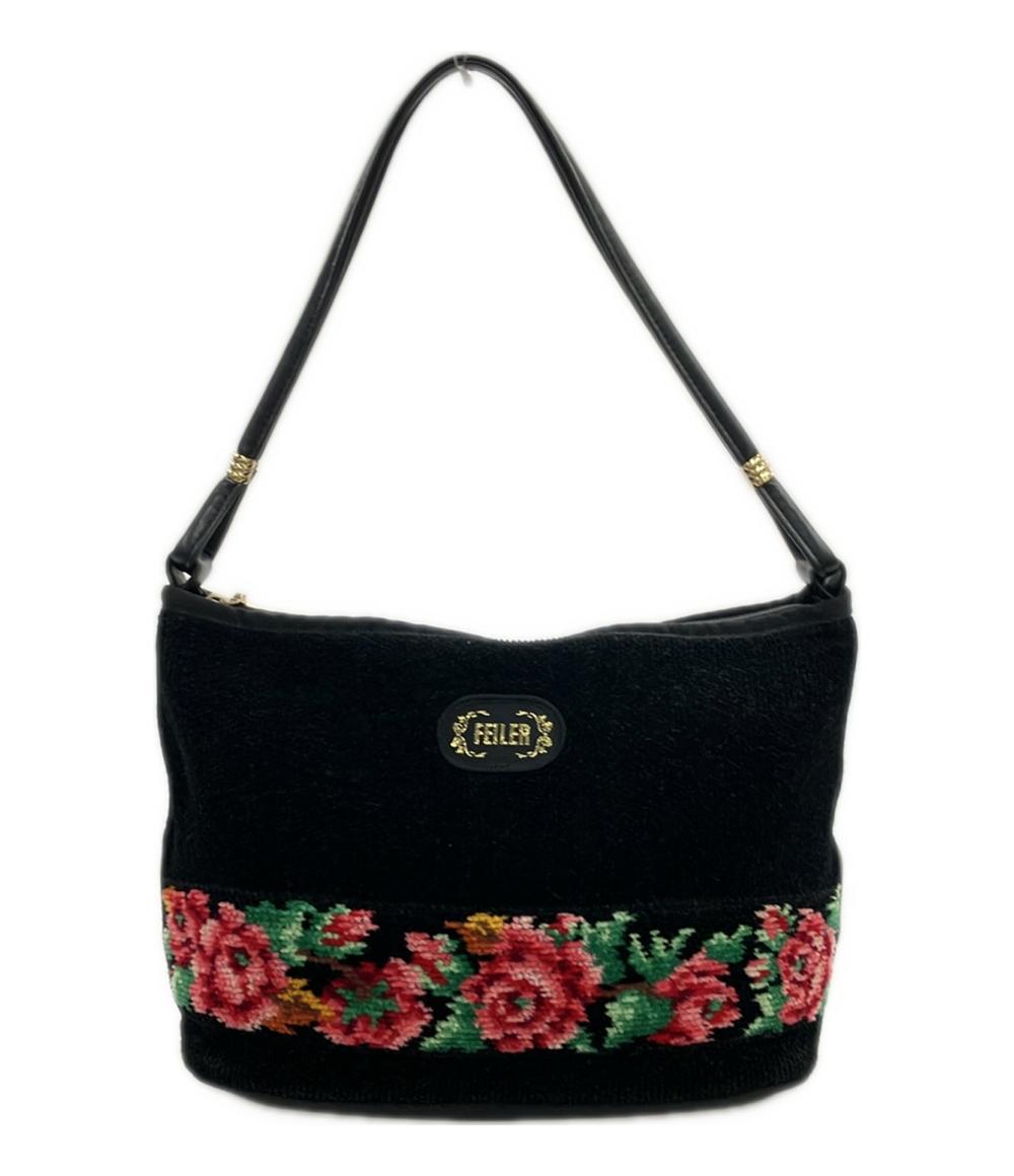 FEILER フラワー柄 ショルダーバッグ フェイラー FEILER ポシェット ショルダーバッグ 花柄 ローズ 黒 /TK