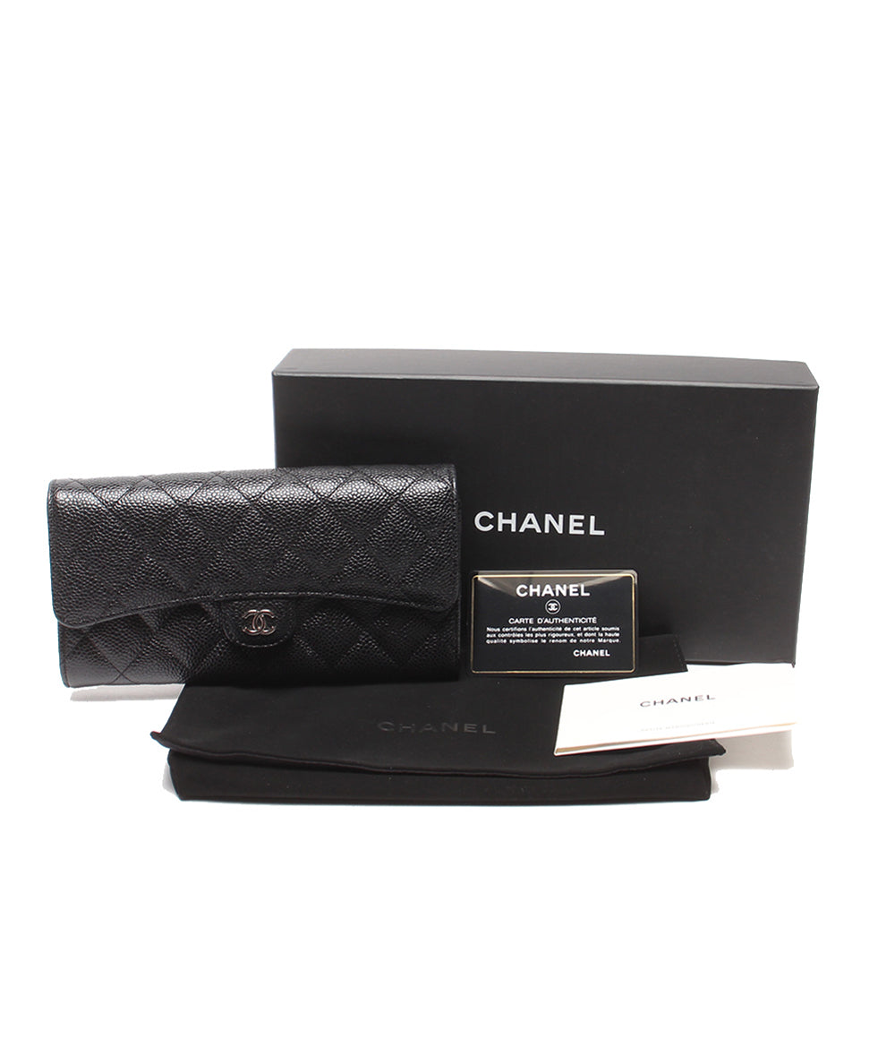 CHANEL 長財布 シルバー金具 キャビアスキン 31番台 マトラッセ クラシックロングフラップウォレット AP0241 レディース シャネル