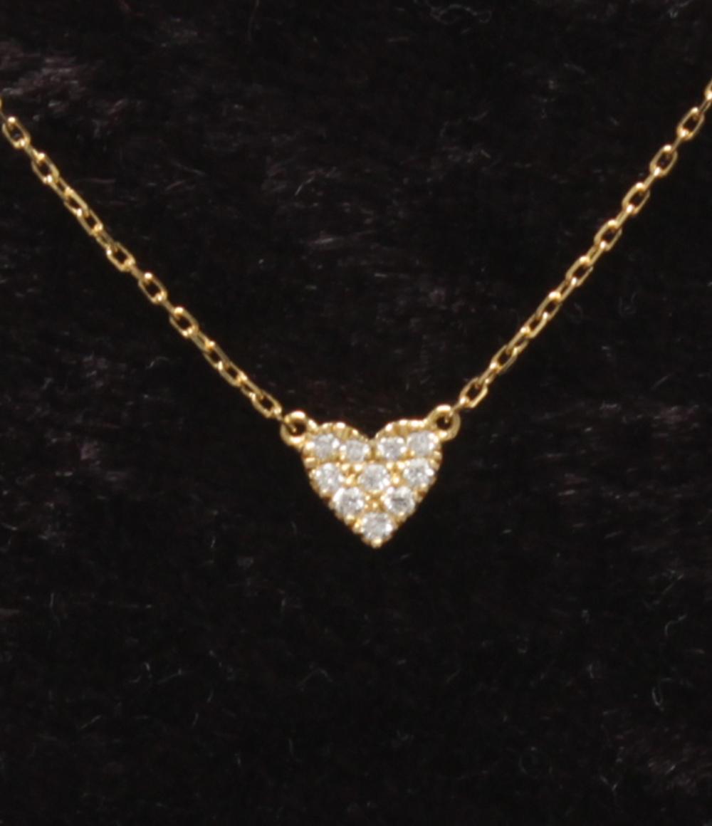 美品 AHKAH ネックレス K18 パヴェダイヤ 0.05ct ハートモチーフ