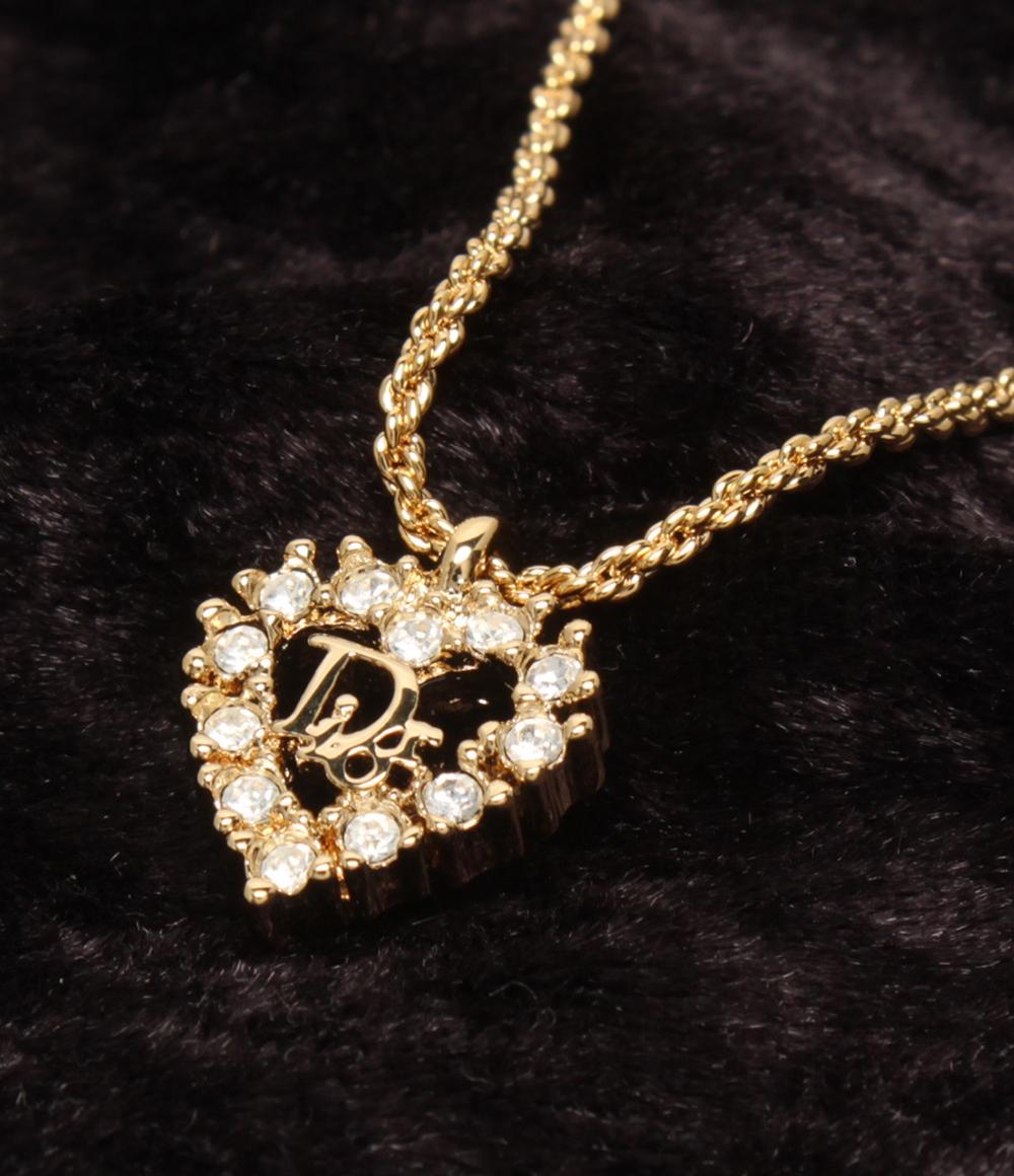 美品 Christian Dior ネックレス イヤリング Diorロゴ ハートモチーフ 2点セット レディース クリスチャンディオール