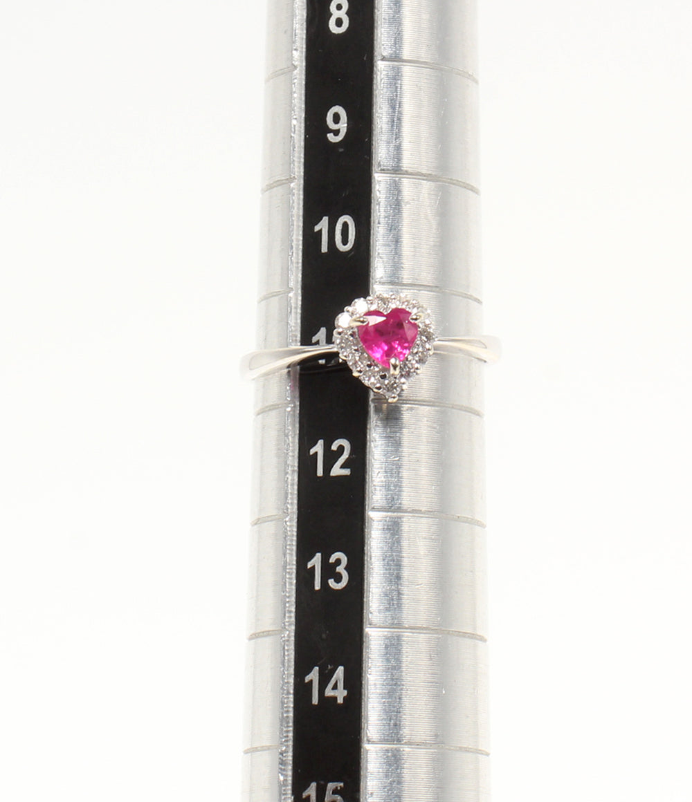 美品 リング 指輪 K18WG ルビー 0.25ct ダイヤ 0.15ct ハートモチーフ レディース SIZE 11号