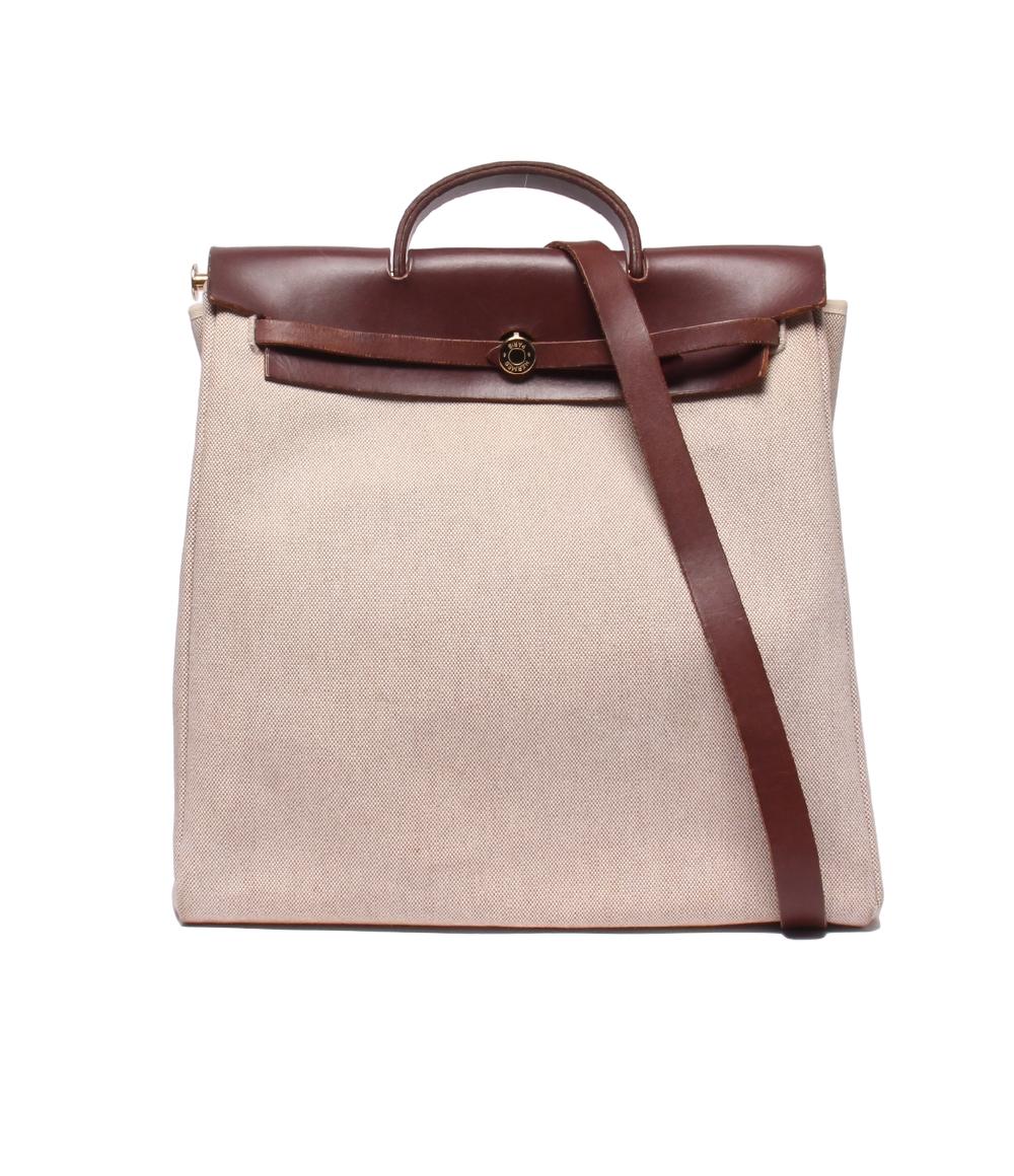 本物 エルメス HERMES エールバッグ PM 2WAY ショルダーバッグ ハンドバッグ □F刻 2002年 キャンバス レザー ベージュ ブラウン バッグ 中古・ HERMES（エルメス） エールバッグアドPM 2WAYショルダーバッグ レザー
