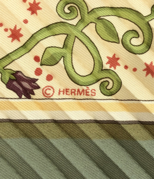 HERMES プリーツ スカーフ カレプリセ シルク ベージュシルクサイズ