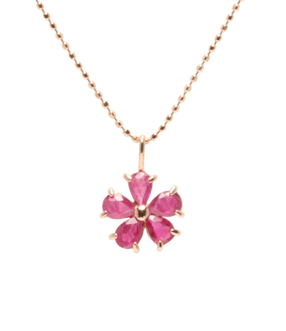 美品 ネックレス K10 ルビー フラワーモチーフ レディース