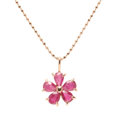 美品 ネックレス K10 ルビー フラワーモチーフ レディース