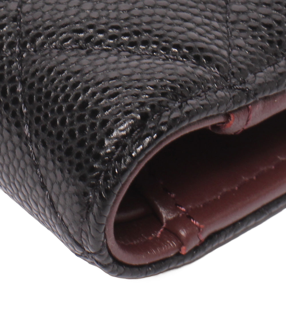 美品 CHANEL 二つ折り財布 パスポートケース マトラッセ ゴールド金具 ランダム番台 キャビアスキン AP3791 レディース シャネル