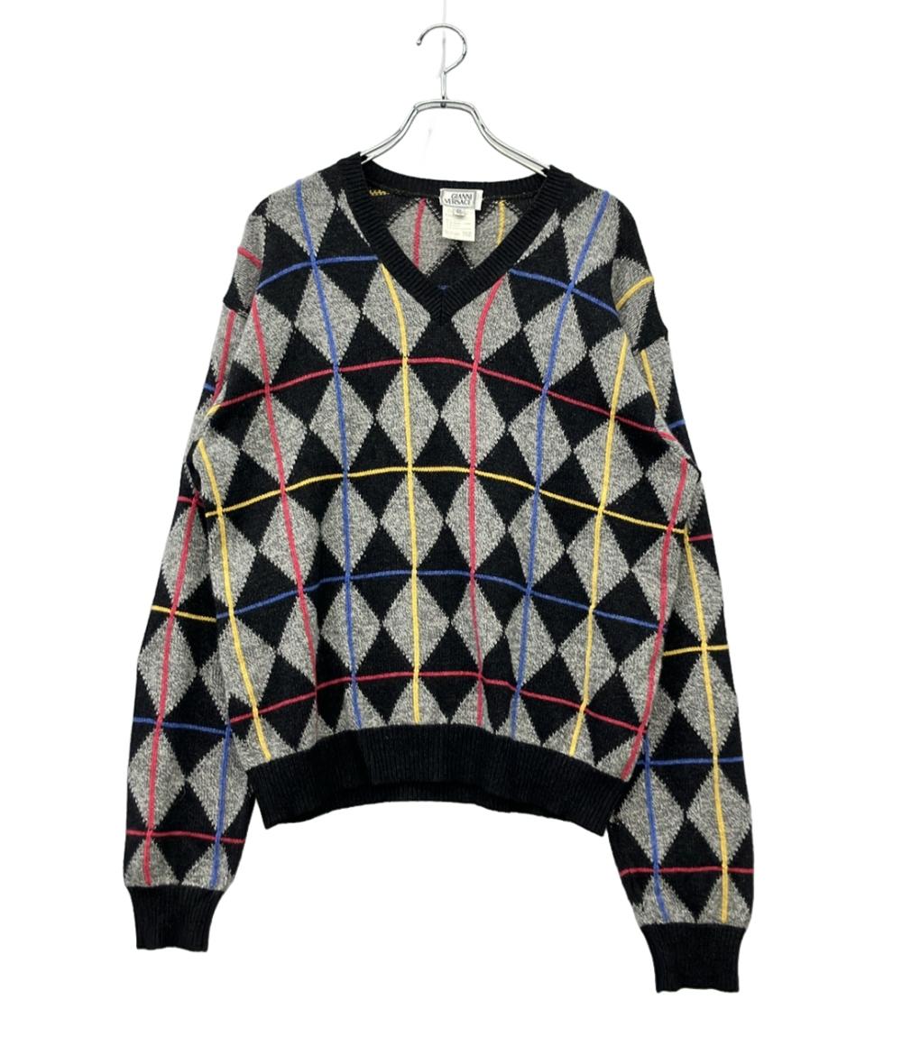 VERSACE 長袖セーター アーガイルチェック Vネック メンズ SIZE 50 (L