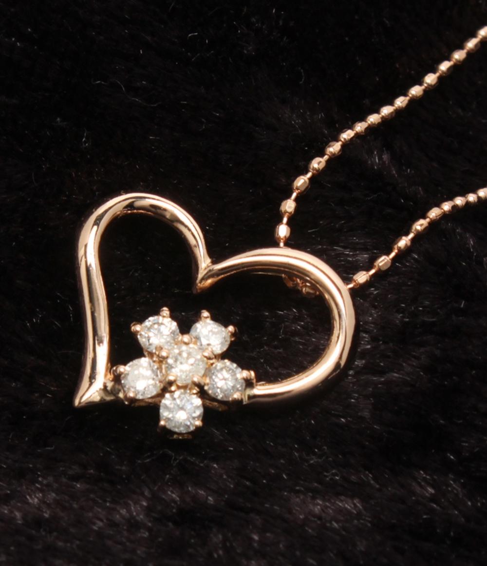 美品 ネックレス K14 ダイヤ 0.21ct ハートモチーフ レディース
