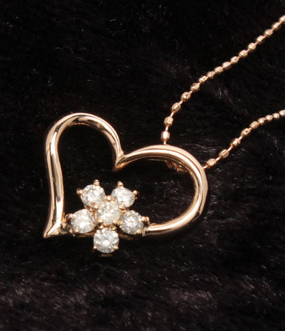 美品 ネックレス K14 ダイヤ 0.21ct ハートモチーフ レディース