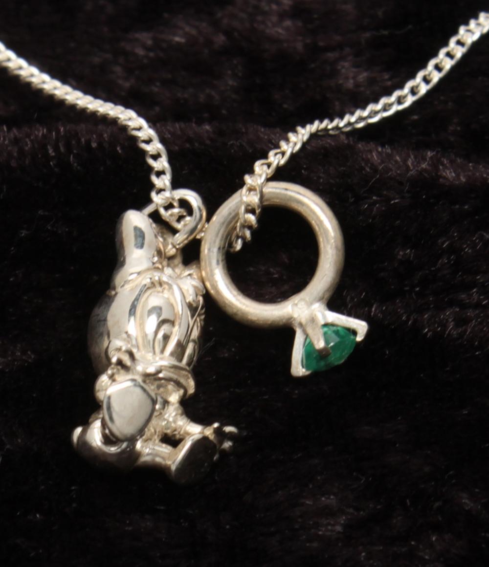 美品 Disney ネックレス SV925 デイジーダックモチーフ エメラルドチャーム レディース ディズニー
