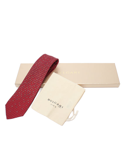 美品 BVLGARI ネクタイ シルク100％ ロゴマニア セブンフォールドタイ ロゴマニア メンズ ブルガリ